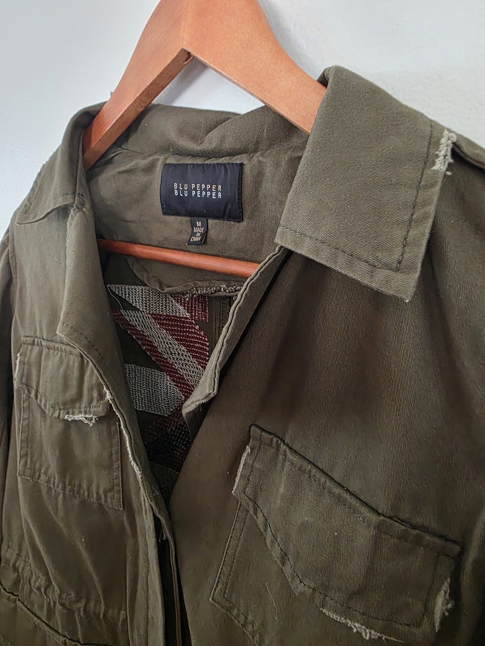 Blu Pepper Olive Utility Jacket M Southwest Aztec Embroidered Back Boho Western - Picture 12 of 15